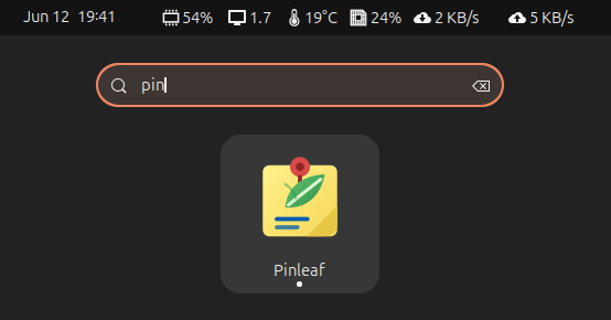 Pinleaf appearing in Ubuntu application search.